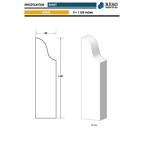 Reso Radiata pine, White, 85 in L, 0.375 in H, 1.375 in W, Primed - RMC-916-85-5