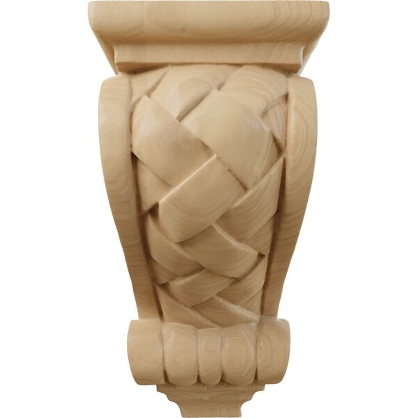 Ekena Millwork 3 1/2"W x 4"D x 7"H Small Basket Weave Corbel, Cherry - CORW03X04X07BWCH