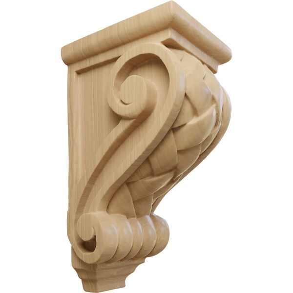 Ekena Millwork 3 1/2"W x 4"D x 7"H Small Basket Weave Corbel, Cherry - CORW03X04X07BWCH