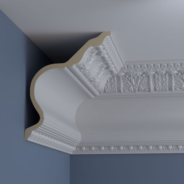 Ekena Millwork 13"H x 10 1/2"P x 16 5/8"F x 94 1/2"L Egg & Dart Acanthus Crown Moulding - MLD13X10X16EG