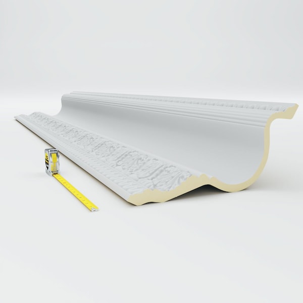 Ekena Millwork 13"H x 10 1/2"P x 16 5/8"F x 94 1/2"L Egg & Dart Acanthus Crown Moulding - MLD13X10X16EG