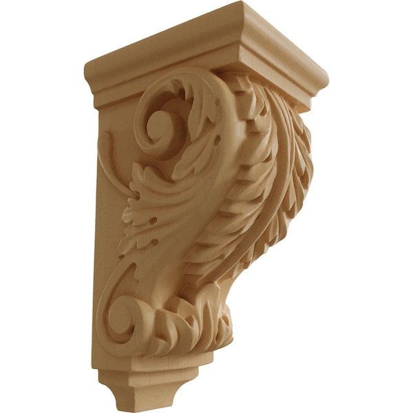 Ekena Millwork 3 1/2"W x 4"D x 7"H Small Acanthus Wood Corbel, Maple - CORW03X04X07ACMA