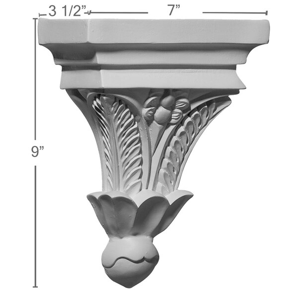 Ekena Millwork 7"W x 3 1/2"D x 9"H Floral Corbel - COR07X03X09FL