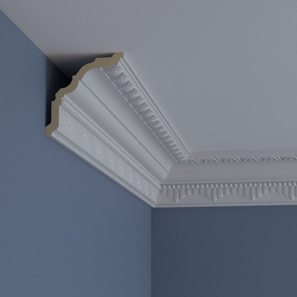 Ekena Millwork 4 1/8"H x 4"P x 5 1/2"F x 94 1/2"L, (3 3/8" Repeat), Dijon Crown Moulding - MLD04X04X05DI