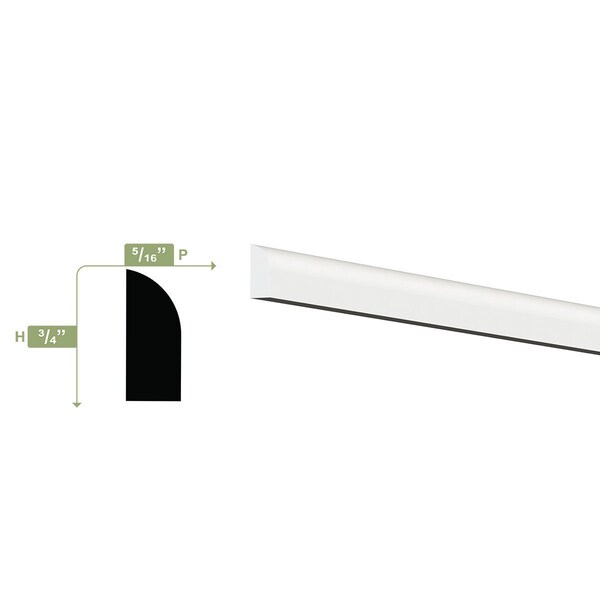 Ekena Millwork 3/4"H x 3/8"P x 96"L Shoe Moulding, PVC - MLD01X00X96SHSWPV