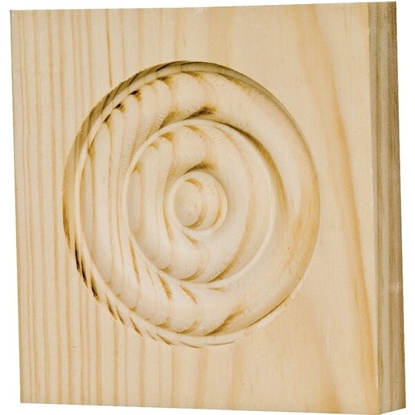 Waddell Trim Block, 3-3/4 in H, 3-3/4 in W, Rosette Pattern, Pine Wood - RTB35M