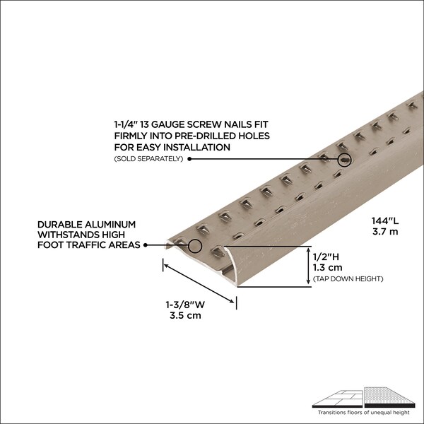 M-D Building Products Aluminum, Pewter, 144 in L, 1.375 in W - 31490