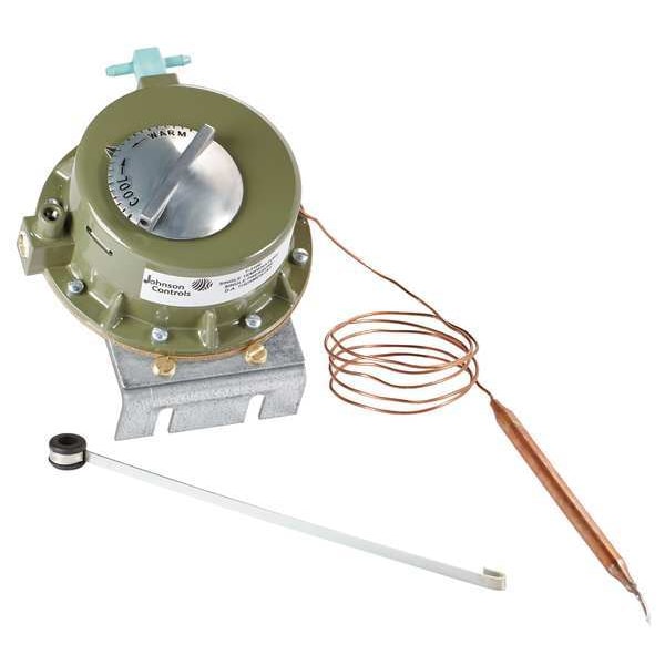 Johnson Controls Pneumatic Thermostat, Single Temperature, Heating and Cooling, Vertical, 1/4 in Barb, 0 to 25 psi - T-3100-2