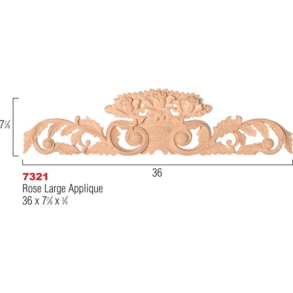 Osborne Wood Products 36 x 7 7/8 x 3/4 Rose Large Applique in Knotty Pine - 7321P