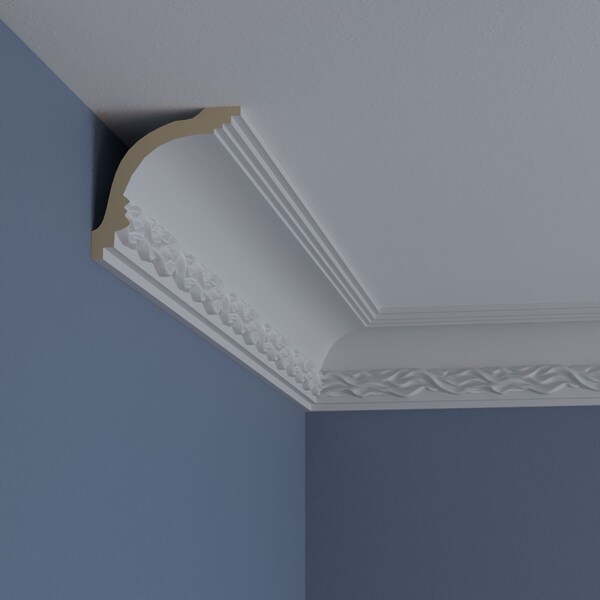 Ekena Millwork 3 3/4"H x 3 3/4"P x 5 1/4"F x 94 1/2"L Baroque Crown Moulding - MLD04X04X05BQ