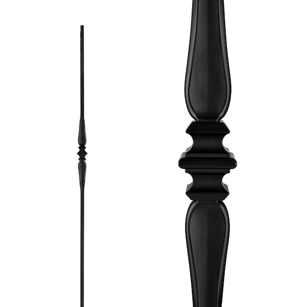 Nuvo Iron in Square x 44in Long Black Steel Interior Balusters - Single Collar and Spoon, 12PK - SQI1CS-12MP