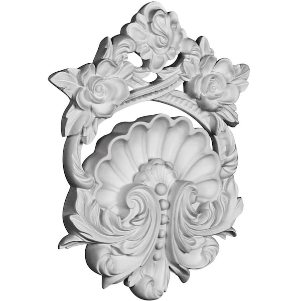 Ekena Millwork 8"W x 9 7/8"H x 1 1/4"P Pesaro Shell Center Onlay - ONL08X09X01PE