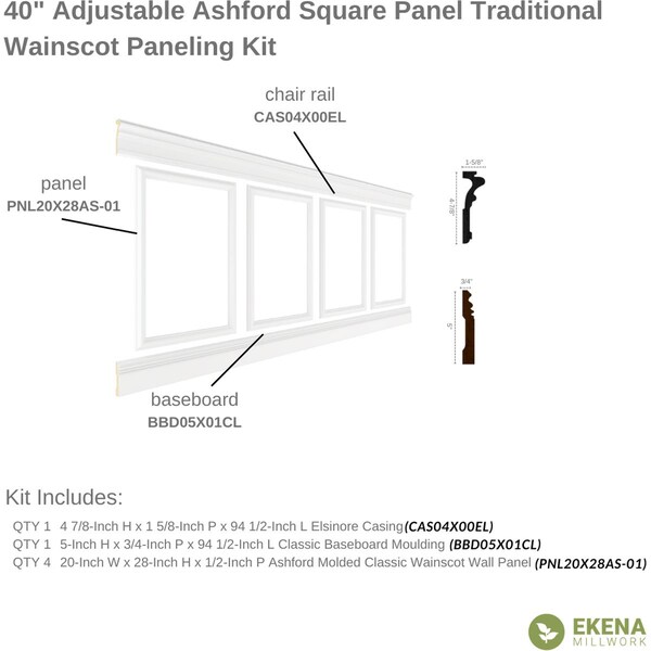 Ekena Millwork Wainscot Paneling Kit, Urethane, 94-1/2 in L, Factory Primed - WPKUSQ031P040