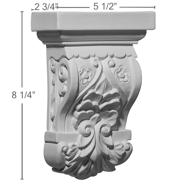 Ekena Millwork 5 1/2"W x 2 3/4"D x 8 1/4"H Emery Leaf Corbel - COR05X02X08EM