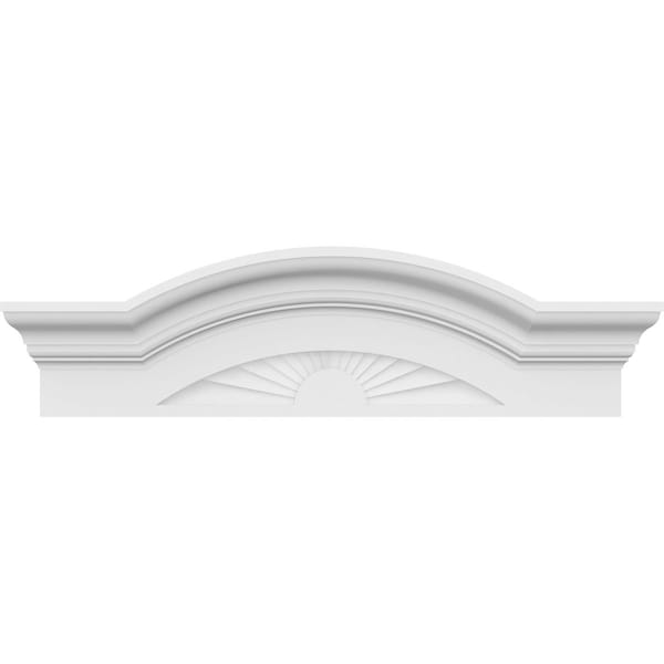 Ekena Millwork Segment Arch W/ Flankers Sunburst Architectural Grade PVC Pediment, 24"W x 7"H x 2-1/2"P - PEDPS024X070SGF01