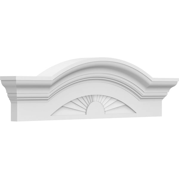 Ekena Millwork Segment Arch W/ Flankers Sunburst Architectural Grade PVC Pediment, 24"W x 7"H x 2-1/2"P - PEDPS024X070SGF01