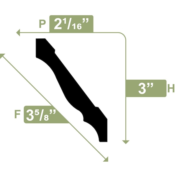 Ekena Millwork WM49 - 3"H x 2 1/8"P x 3 5/8"F x 96"L Crown Moulding, PVC - WM49X96SWPV