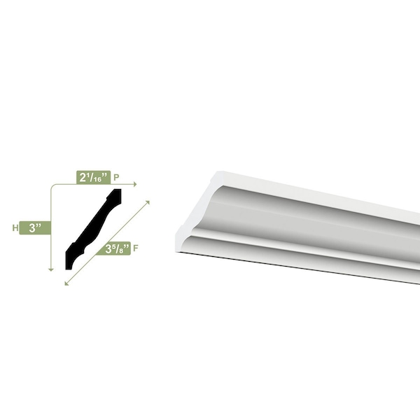 Ekena Millwork WM49 - 3"H x 2 1/8"P x 3 5/8"F x 96"L Crown Moulding, PVC - WM49X96SWPV