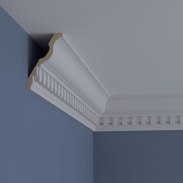 Ekena Millwork 4 5/8"H x 2 7/8"P x 5 1/2"F x 94 1/2"L, (1 3/8" Repeat) Dentil Crown Moulding - MLD05X03X05DE