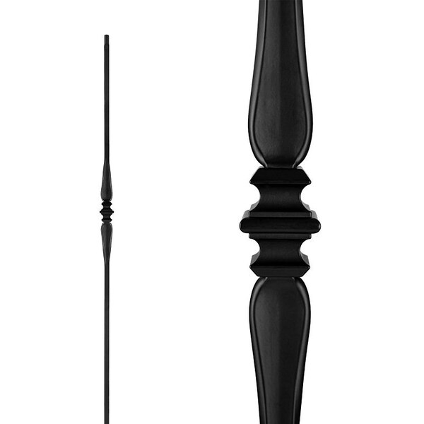 Nuvo Iron Single Collar and Spoon Stair Baluster, 44 in H, 1/2 in W, Square, Steel, Black - SQI1CS