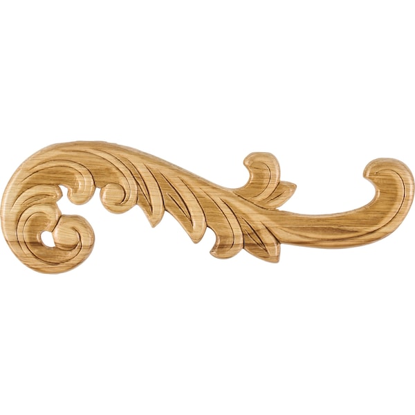 Hardware Resources 10-1/2" Wx5/16"Dx3-1/4"H Right Curved Pressed Rubberwood Acanthus Appliqué - PAPL-05-RRW