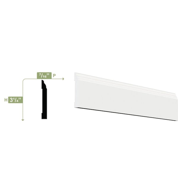 Ekena Millwork LWM623 - 3 1/4"H x 1/2"P x 96"L Base Moulding, PVC - LWM623X96SWPV