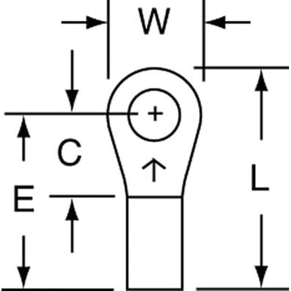 Terminal anillo sin aislamiento de 16-14 AWG, #6 Stud, paquete de 1000 unidades.