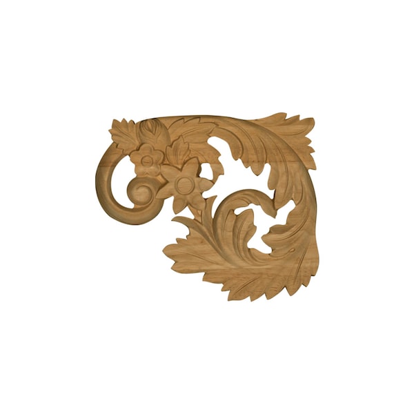 Osborne Wood Products 5 1/2 x 6 1/2 x 5/8 Right Staircase Onlay (Carved Scroll) in Rubberwoo - 891918RW