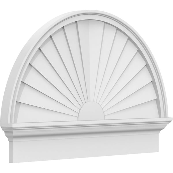 Ekena Millwork Half Round Sunburst Architectural Grade PVC Combination Pediment, 34"W x 23-3/4"H x 2-3/4"P - PEDPC034X240HRO01