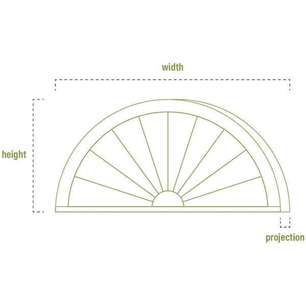 Ekena Millwork Peaked Cap Sunburst Architectural Grade PVC Pediment, 24"W x 7"H x 2"P (Pitch 6/12) - PEDPS024X070PKC01