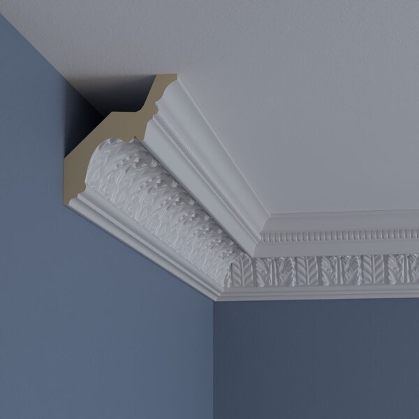 Ekena Millwork 4 5/8"H x 4 1/8"P x 6 1/4"F x 94 1/2"L Helene Leaf Crown Moulding - MLD04X04X06HE