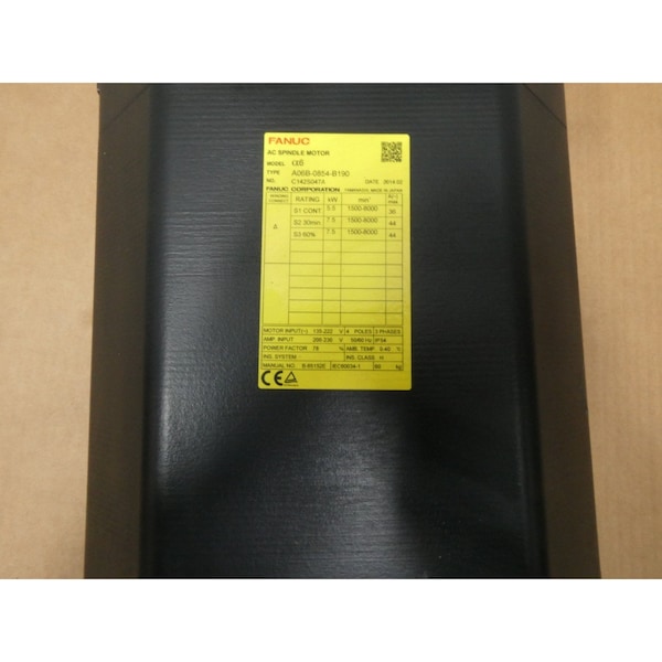 Fanuc 3Ph 7.5Kw 1500-8000Rpm 1-1/4In 135-222V-Ac Servo Motor - A06B-0854-B190