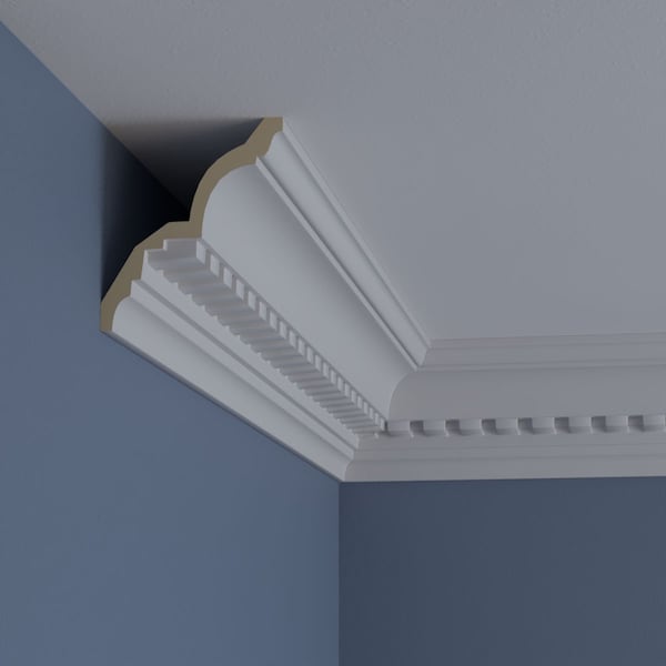 Ekena Millwork 4 3/4"H x 4 1/8"P x 6 3/8"F x 94 1/2"L, (1 5/8" Repeat), Dentil Crown Moulding - MLD05X04X06DE