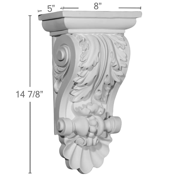 Ekena Millwork 8"W x 5"D x 14 7/8"H Acanthus Shell Corbel - COR08X05X14AC