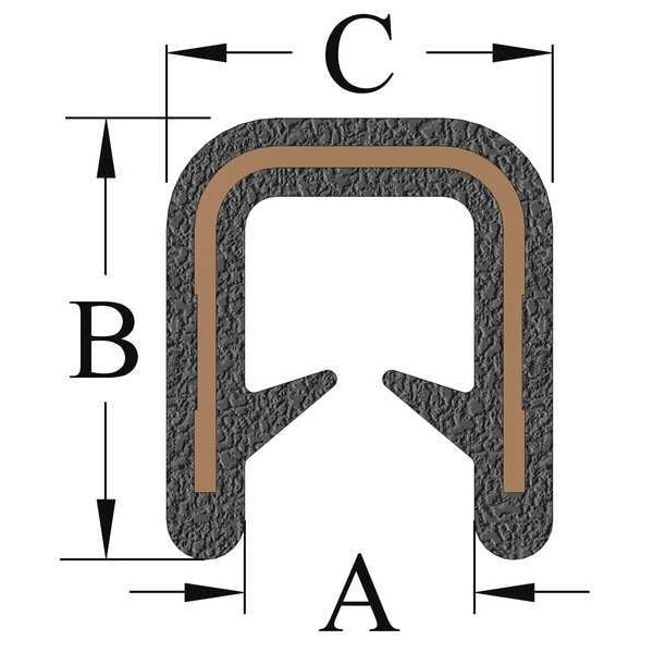 Trim-Lok Edge Trim, Alum Clip, 0.36 In W, 25 Ft - 150B2X3/16-25