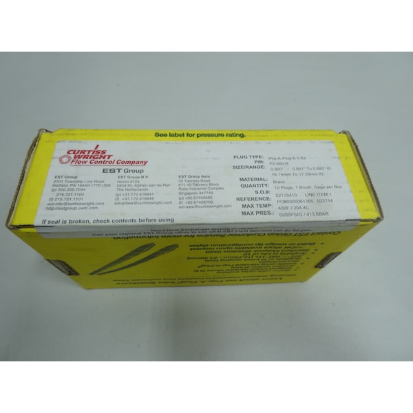 Curtiss-Wright POP-A-PLUG II BRASS PLUG KIT 0.660IN HEAT EXCHANGER PARTS AND ACCESSORY, 10PK - P2-660-B