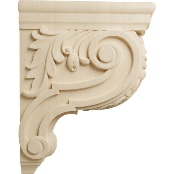 Ekena Millwork 3"W x 7 3/4"D x 10"H Small Hudson Acanthus Wood Corbel, Rubberwood - CORW03X08X10HDRW