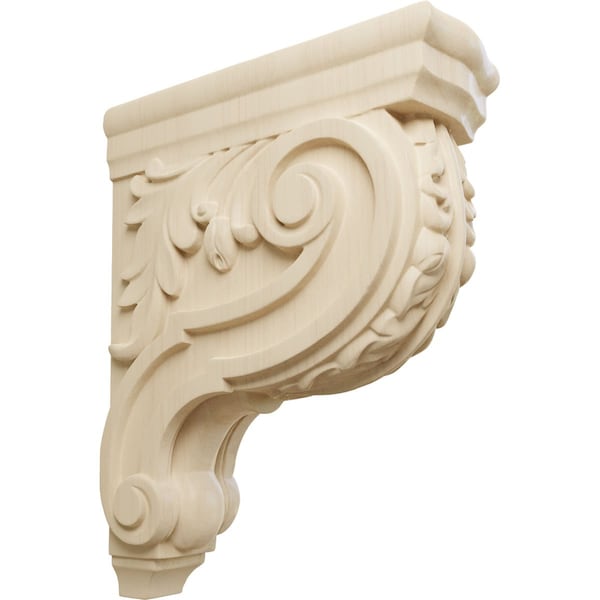 Ekena Millwork 3"W x 7 3/4"D x 10"H Small Hudson Acanthus Wood Corbel, Rubberwood - CORW03X08X10HDRW