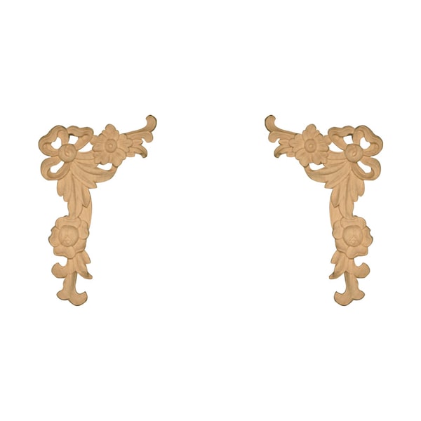 Osborne Wood Products 10 1/2 x 8 x 3/4 Ribbon Corner Applique (Pair) in Rubberwood <smal PR - 891983RW