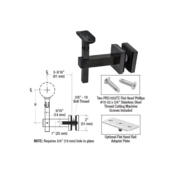 Cr Laurence Matte Black Huntington Series Glass Mounted Hand Rail Bracket - HR7EGMBL