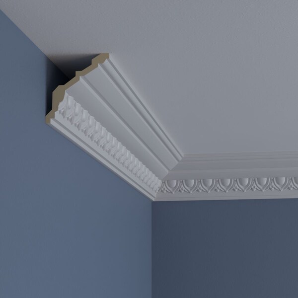 Ekena Millwork 3 1/2"H x 3 1/4"P x 4 3/4"F x 94 1/2"L, (1 1/2" Repeat), Egg and Dart Crown Moulding - MLD03X03X04EG