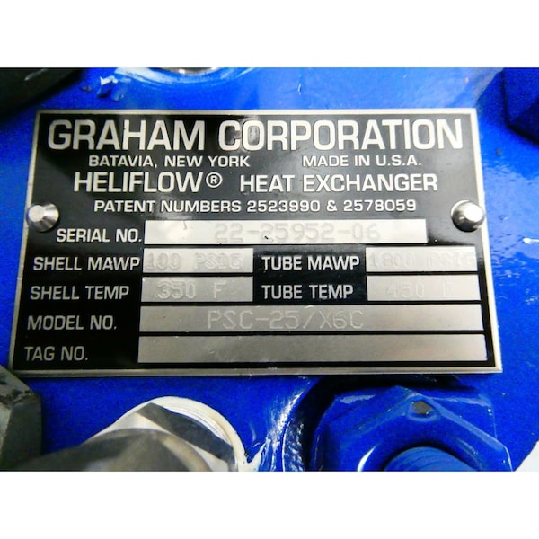 Graham HELIFLOW SHELL AND TUBE HEAT EXCHANGER - PSC-25/X6C