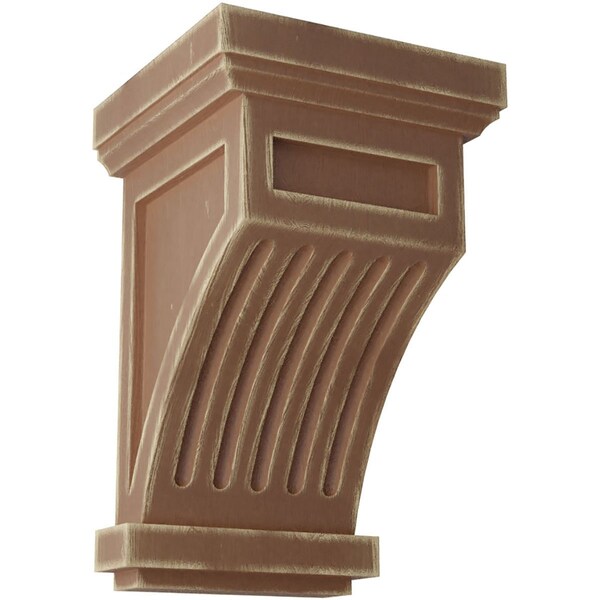 Ekena Millwork 4 1/4"W x 4 1/4"D x 7"H Fluted Wood Vintage Decor Corbel, Weathered Brown - CORWD04X04X07FLBR