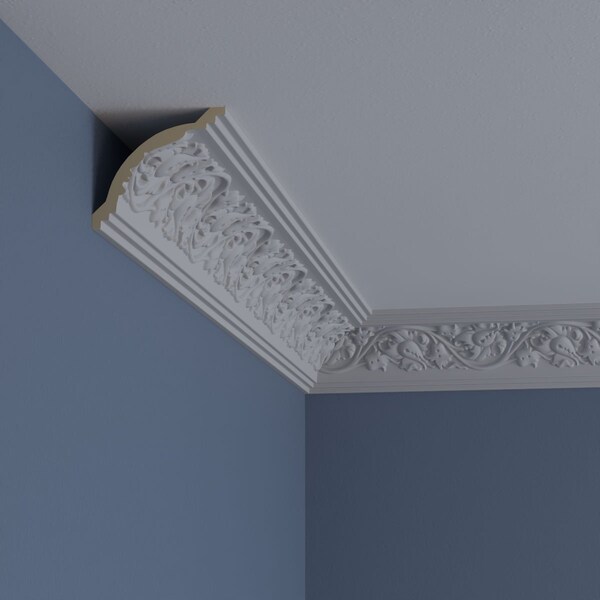 Ekena Millwork 3 7/8"H x 4"P x 5 5/8"F x 94 1/2"L, (8" Repeat), Rose Crown Moulding - MLD03X04X05RO