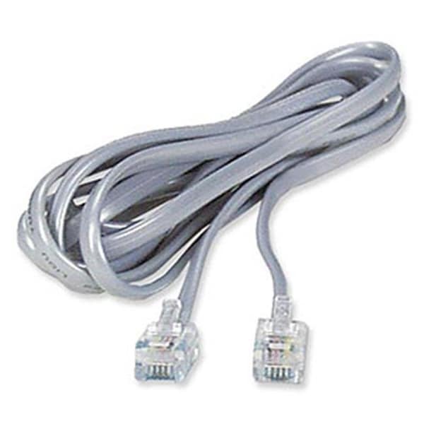 Cable telefónico modular plano de 6 pines 6 contactos RJ11 de Ziotek Inc, color plata, 14 pies - 180 0360.