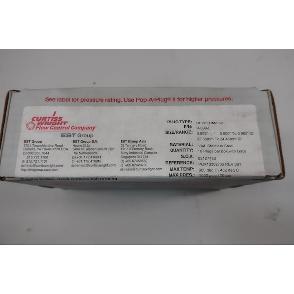 Curtiss-Wright POP-A-PLUG SET OF 10 CPI/PERMA KIT 0.899IN STAINLESS HEAT EXCHANGER - V-899-E