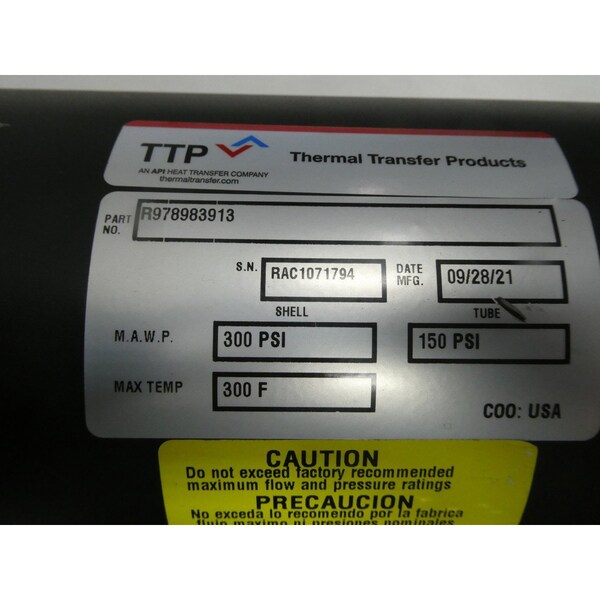 Thermal Transfer 1-1/2IN STEEL NPT SHELL AND TUBE HEAT EXCHANGER - R978983913