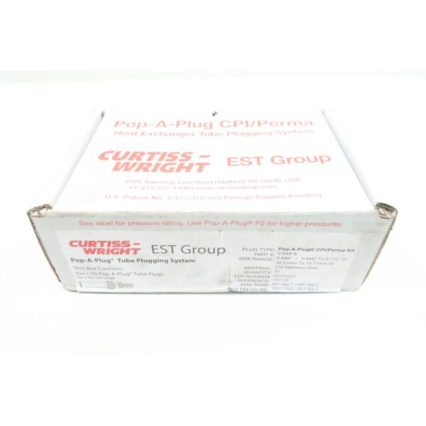 Curtiss-Wright Pop-A-Plug Kit 0.649/0.65In Heat Exchanger Parts And Accessory - V-649-S