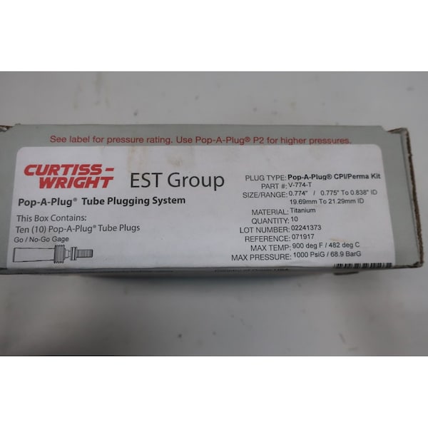 Curtiss-Wright Pop-A-Plug Kit 0.774/0.775In Heat Exchanger Parts And Accessory - V-774-T