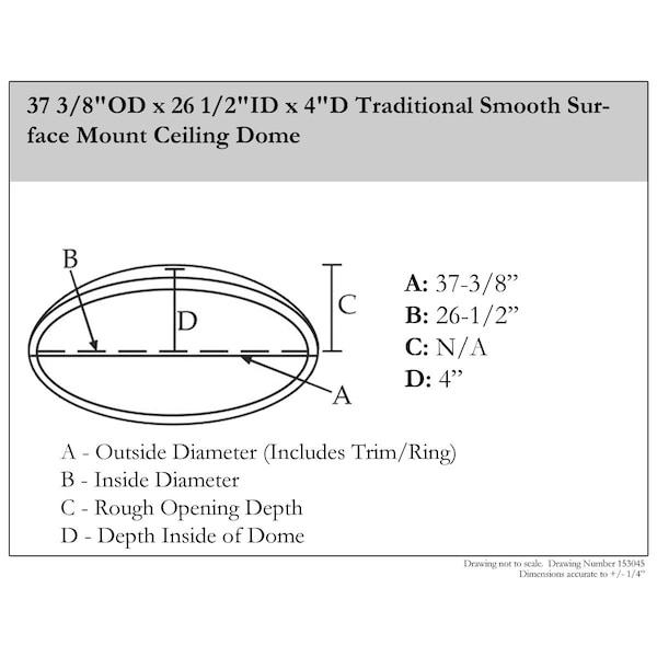 Ekena Millwork 37 3/8"OD x 26 1/2"ID x 4"D Traditional Smooth Surface Mount Ceiling Dome - DOME37TR